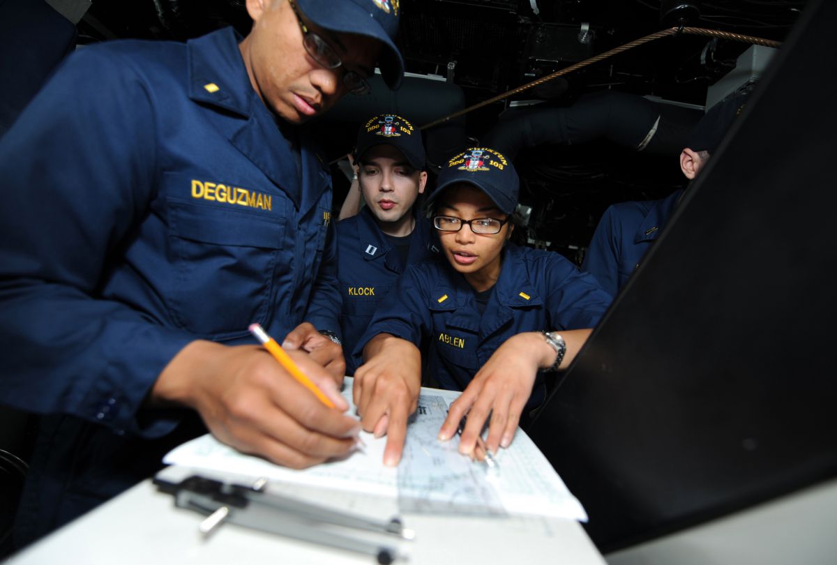 naval students working