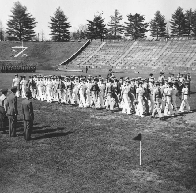 UVA Midshipman marching in the old football stadium